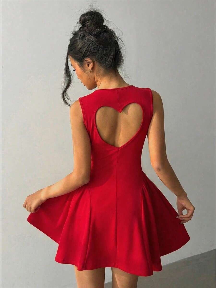 Aloruh Romantic Date Night Valentine's Day Red Generous Collar Backless Sleeveless Bodycon Peplum Mini Dress For Women,Spring Break Outfits,Valentine's Day, Beach Outfits For Women,Summer Holiday Outfits,Wedding Party Dress,Wedding Guest Dress For Women,Birthday Outfit For Women,Vacation Outfits Women