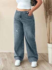 EURMUSE 100% Cotton Plus Size Women's Mid-Blue Elastic Waist Straight Leg Jeans - Light Wash - View 1