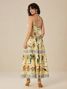 Felipe Marques Damen Maxikleid mit Blume Muster , Off-Shoulder, ärmellosen Schnitt, Lässig für Urlaub, Party, Herbst/Winter - Aprikosenfarben - Übersicht 2
