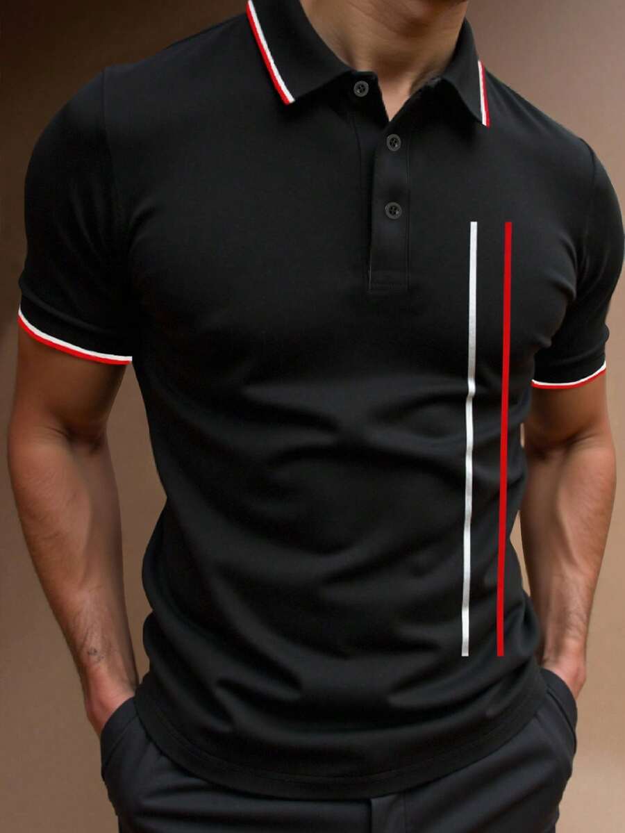 Manfinity Homme Men's Minimalist Printed Short Sleeve Polo Shirt - Black - View 1