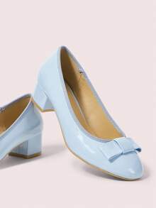 CUCCOO DOLLMOD 女士黑色时尚经典可爱蝴蝶结学院风洛丽塔风格玛丽珍低跟鞋 - 藍色 - 查看 2