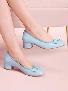 CUCCOO DOLLMOD 女士黑色时尚经典可爱蝴蝶结学院风洛丽塔风格玛丽珍低跟鞋 - 藍色 - 查看 4