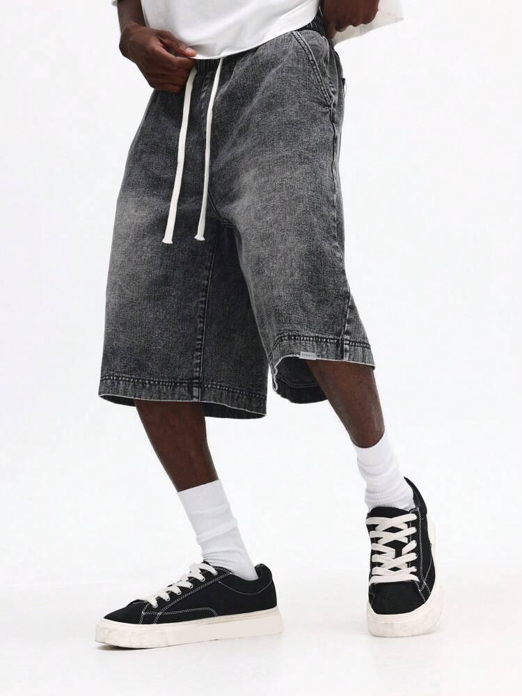 워싱 데님 루즈핏 무릎 길이 반바지