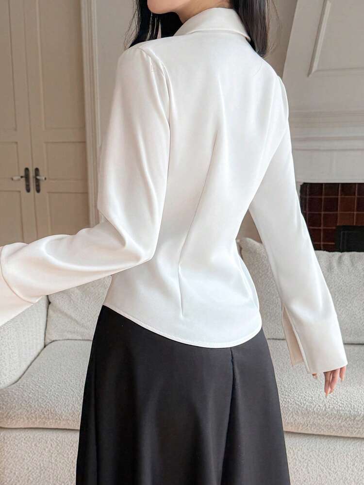 Women's Casual Contrast Color Embroidery Pattern Shirt, Spring/Summer Long Sleeve