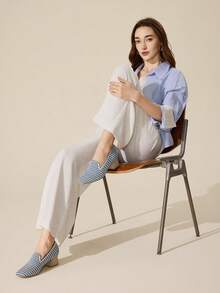 CUCCOO BASICS Women's Fashion Commuter Striped Chunky Heel Loafers Shoes Valentine's Day - Blue - View 3