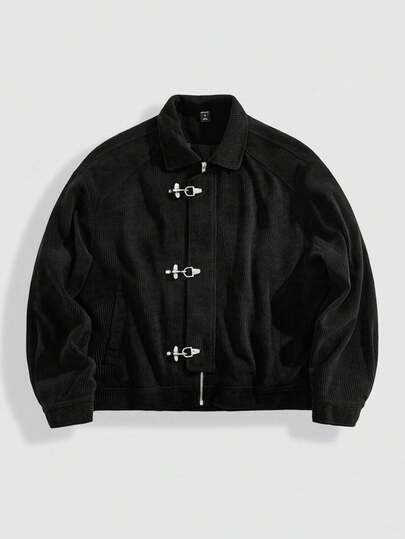 Street Life Giacca da uomo con maniche a raglan, colletto con bottoni in metallo, in velluto a coste