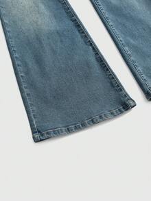 ROMWE Grunge Punk Pantalones acampanados de cintura ultra baja con efecto desgastado estilo retro Y2K para mujer - Azul - Ver 4