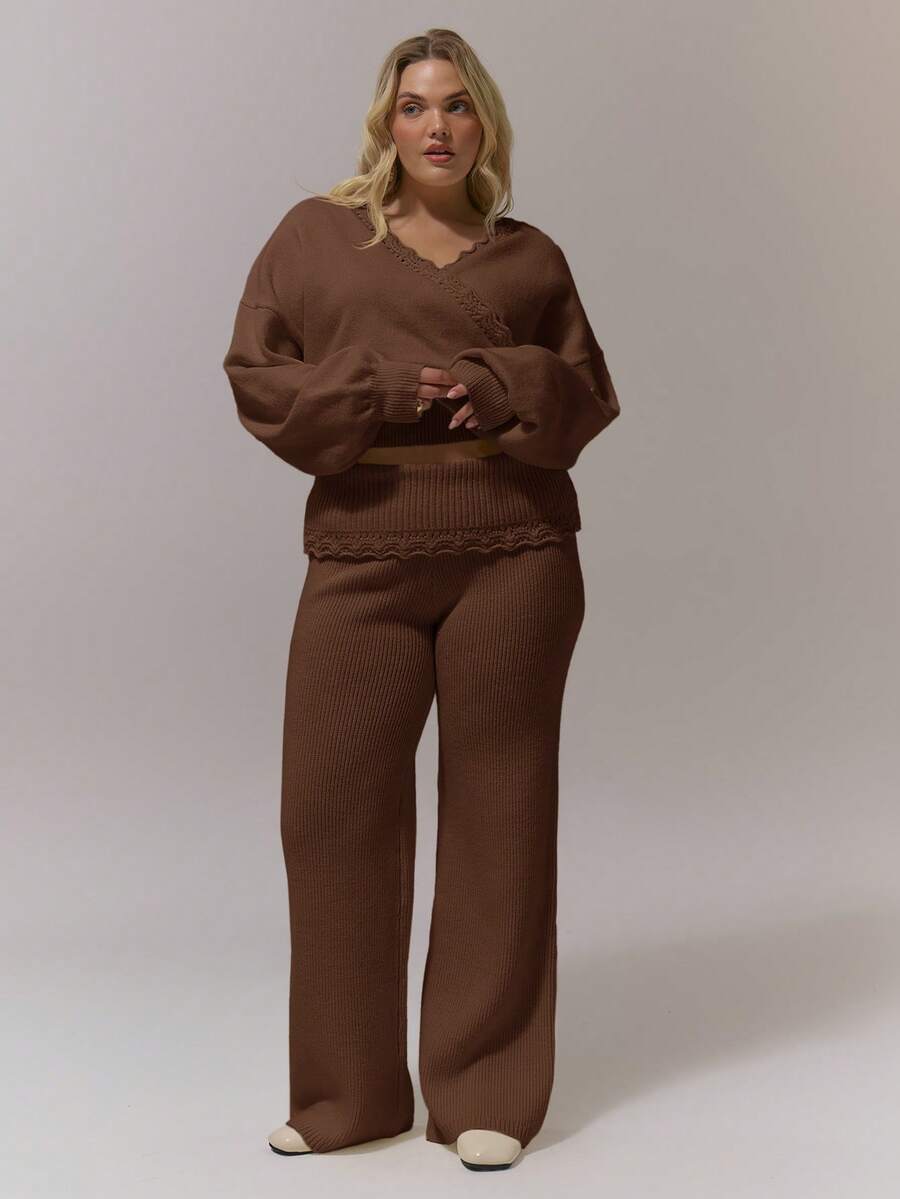 MUSERA Plus Size Sweater Pants Spring - Chocolate Brown - View 1