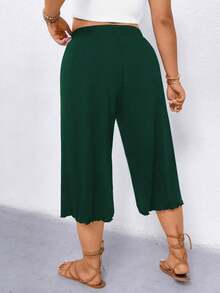 Linhara Plus Size Women Casual Ruffle Hem Wide Leg Capri Pants