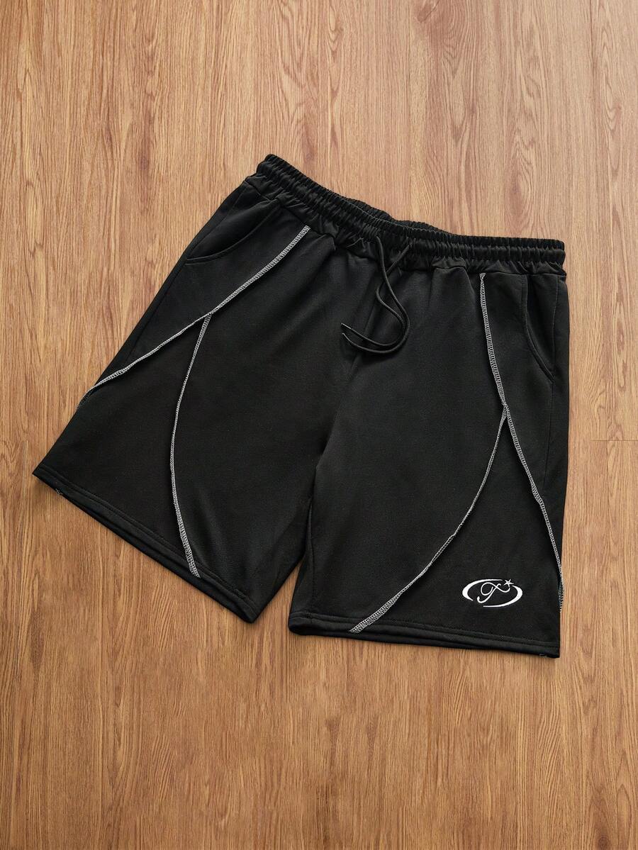 TOKVUE Quần short nam thường ngày, thiết kế phối màu, phong cách đường phố. - màu đen - Xem 1