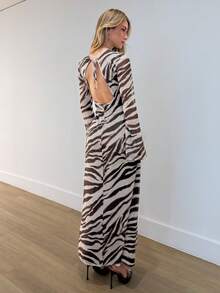 Siren Gaze Đầm nữ tay loe họa tiết da báo, kiểu dáng thường ngày, thích hợp cho mùa thu. - Nhiều màu - Xem 2