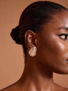 JIAN LASALA 1 Pair Retro Asymmetric Design Minimalist High-End Earrings, Suitable For Commuting - Grey - View 2