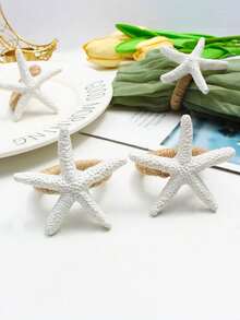 4-20 Pcs Hand-Woven Linen Rope White Resin Starfish Napkin Rings, Ideal For Outdoor, Themed And Holiday Table Decor - Multicolor - View 4