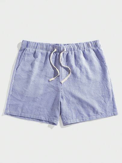 EASEVO Plus Size Men's Casual Vertical Striped Woven Slim Fit Shorts