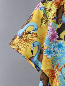 青少年男孩可爱度假图案印花短袖衬衫，适合海滩、旅行和休闲外出穿着 - 黃色 - 查看 5