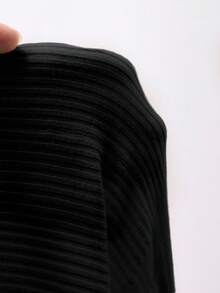 DAZY 女士罗纹纽扣圆领长袖毛衣，修身款，秋季Y2K风格 - 黑色 - 查看 6