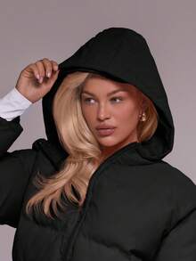 MUSERA Bow Detail Cropped Puffer Jacket Winter Cute Casual Cosy Cherry Lacquer Spring - Black - View 2