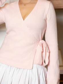 Melissa Matos Women Loose Tie-Front Casual Cardigan,Long Sleeve Tops Fall Winter Cloth For Women - Pink - View 3