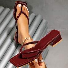 CUCCOO SZL 女士时尚系带简约舒适粗跟圆头凉鞋 - 酒紅6 - 查看 14