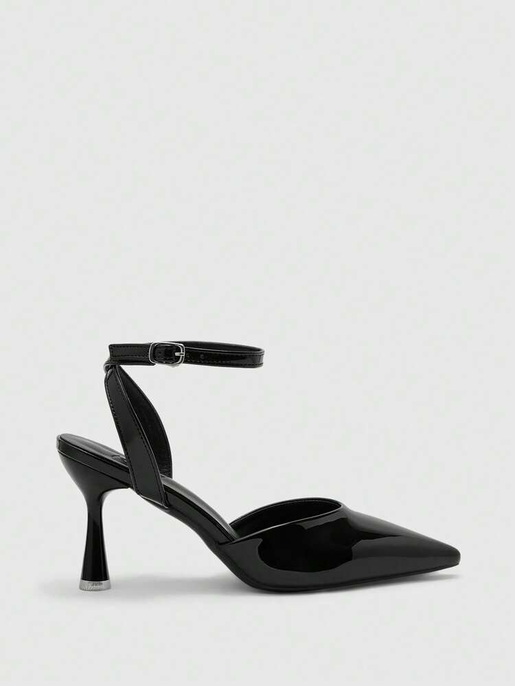 CUCCOO BIZCHIC Classic Pointed Toe Ankle Strap Stiletto High Heel Pumps, Versatile Black Slip-On Dress Shoes For Women, Suitable For Daily Wear, Commute, Party And Formal Occasions Valentine's Day Spring Shoes