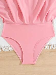 SHEIN 少女连体长袖泳衣，拉链设计，方便穿脱，适合海滩度假游泳 - 粉色 - 查看 5