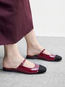 CUCCOO BIZCHIC Zapatos planos de mujer con diseño de color block, sencillo y de moda. Diseño hueco, adecuado para el lugar de trabajo, la oficina y el transporte. Zapatos de mujer cómodos y elegantes, versátiles para vacaciones. - Burdeos - Ver 4