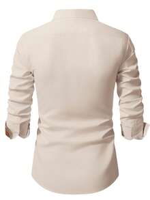 Calvornis Men's Casual Business Commuter Long Sleeve Shirt With Emblem Decor, Spring/Autumn Beige Shirt, Formal, Ceremony - Apricot - View 2
