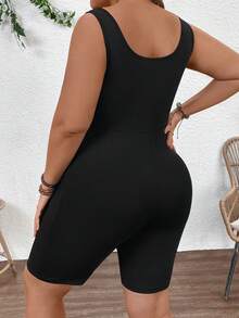 Plussiva 孕妇加大码纯色圆领无袖连体裤，夏季 - 黑色 - 查看 2
