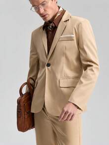 Officeau 男士休闲西装套装，包含外套和裤子，适合春秋季节穿着。 - 卡其色 - 查看 5