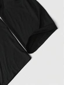 ROMWE MEN Essentials Spring Casual Men'S Solid Color Round Neck Long Sleeve Casual Loose Fit T-Shirt - Black - View 4