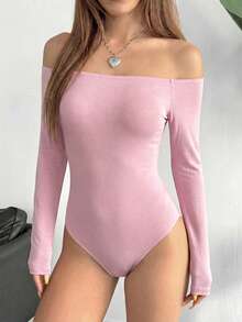 SHEIN EZwear 粉色针织露肩连体衣（女款） - 粉色 - 查看 4