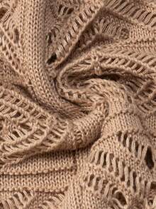 EMERY ROSE 大码V领镂空针织上衣，度假风 - 杏色 - 查看 7