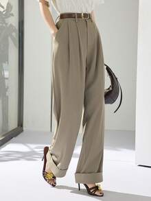 Heiryn Women's Casual Pleated Slant Pocket Straight Leg Pants - Blue - View 1