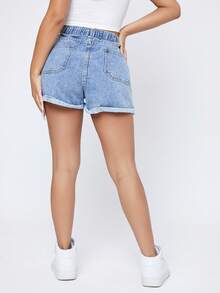 Flexra Plus Size Women's Pocketed Shell Casual Versatile Commute Denim Shorts - Light Wash - View 2