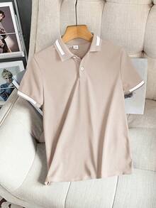 SHEIN Tween Boy Casual School Collar Short Sleeve Polo Shirt - Apricot - View 2