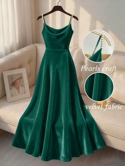 Franclia Nuevo vestido elegante de mujer de alta calidad con tirantes de perlas para otoño