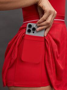 Activina Women's Square Neck Contrast Piping Waist Mesh Hollow Tennis Sports Dress