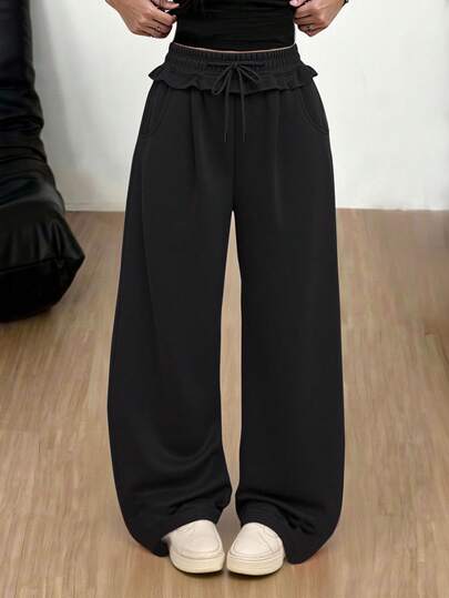 Sparklyn 一套女士及少女时尚宽松舒适灰色卫衣裤套装，采用毛边下摆设计，喇叭裤型，适合休闲、旅行、聚会、运动、上学、通勤等多种场合，春、秋、冬三季皆宜。