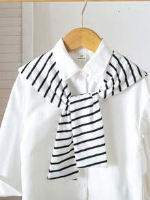 Genkimix Kids 2件套 男童韩版简约日常休闲黑白长袖衬衫，搭配黑白条纹披肩领，春季款