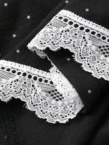 DAZY 卡通熊印花和波点印花宽松女士睡裙 - 黑色 - 查看 9