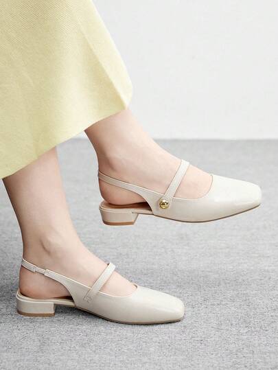 CUCCOO BIZCHIC 女士简约黑色露跟平底鞋，无后跟休闲通勤鞋