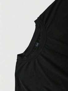 ROMWE MEN Essentials Spring Casual Men'S Solid Color Round Neck Long Sleeve Casual Loose Fit T-Shirt - Black - View 3