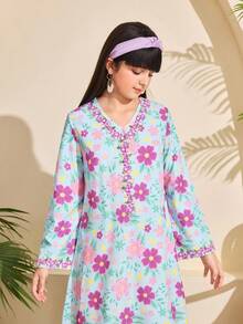 Girls' Floral Long-Sleeve Maxi Dress: Versatile For Casual Outings, Family Gatherings & Weekend Hangouts Soft Fabric, Flowy Fit, Vibrant Floral Print. Comfortable For Daily Wear, Birthday Parties Or Park Trips. Perfect For Big Kids Stylish, Breathable And Easy To Move In.