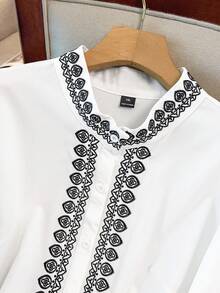 GlowEve CURVE Áo kiểu nữ cỡ lớn thanh lịch, lãng mạn, thêu hoa, tay dài, đa năng cho mùa xuân/hè. - trắng - Xem 4