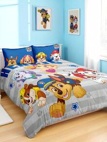 SHEIN | PAW Patrol 三件套印花被套，采用磨毛面料，柔软保暖，灰色条纹被套。提供多种尺寸，适合单人床/双人床/加大双人床/特大双人床。
