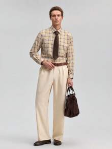 Officeau New Fashion Casual Plaid Print Long Sleeve Shirt, Fall Spring To Summer - Khaki - View 8