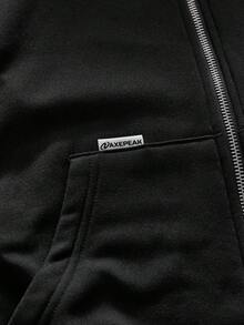 AXEPEAK American Style Black Fur Collar Hoodie, Niche Design Slim Fit Short Sweatshirt Jacket For Men - Black - View 5