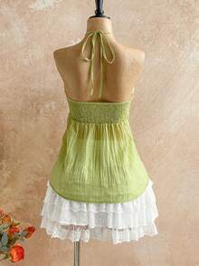 Soleia 女士夏季沙滩度假休闲纯色吊带上衣 - 薄荷綠 - 查看 3