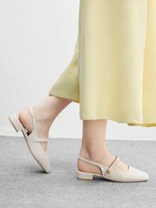 CUCCOO BIZCHIC 女士简约黑色露跟平底鞋，无后跟休闲通勤鞋 - 米色 - 查看 9