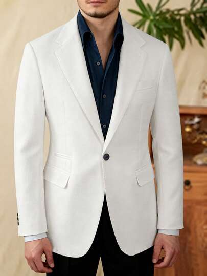 Manfinity Mode Men's Solid Color Lapel NeckLong Sleeve Single-Breasted Casual/Business Suit Jacket